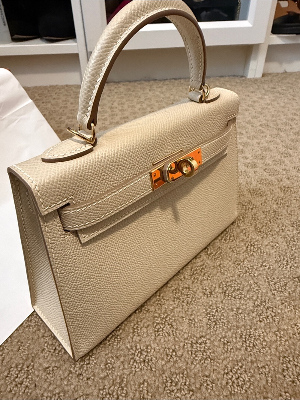 Cream Top-Handle Leather Handbag